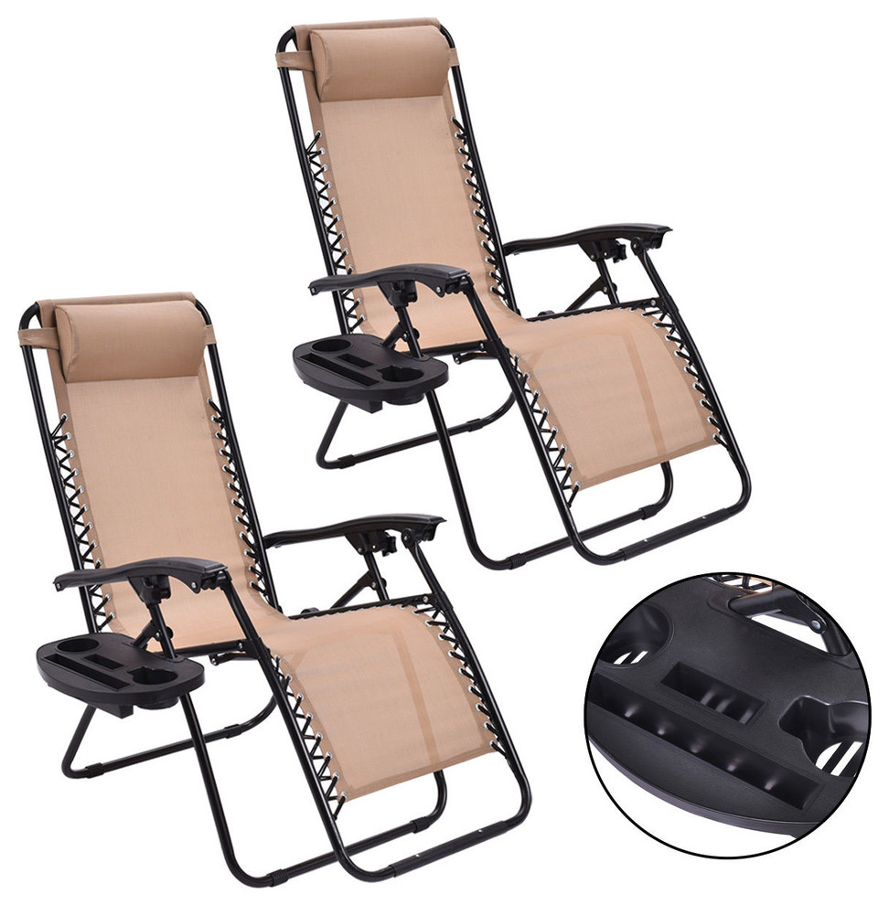 Costway 2PC Zero Gravity Chairs Lounge Patio Folding Recliner W/Cup