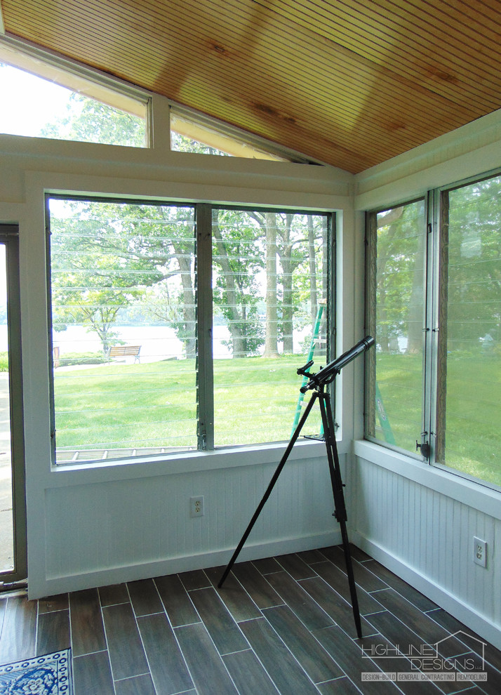 This is an example of a beach style sunroom in Milwaukee.
