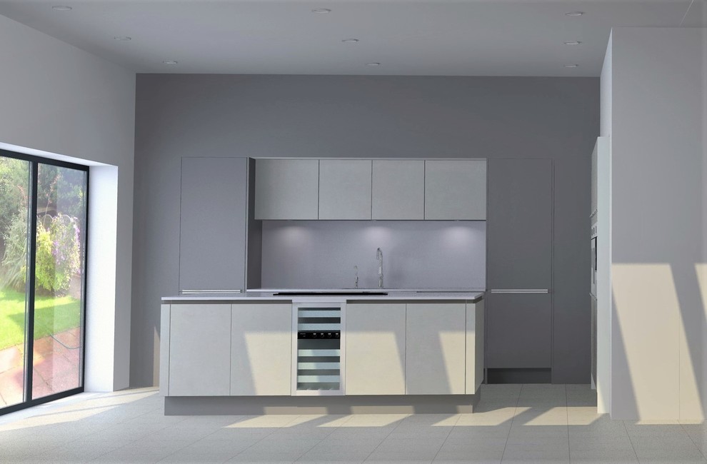 Sleek matt Contemporary kitchen with white applainces