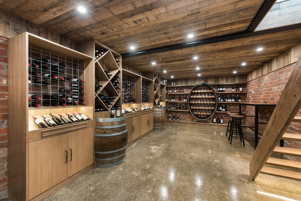 Country wine cellar in Geelong with concrete floors and diamond bins.