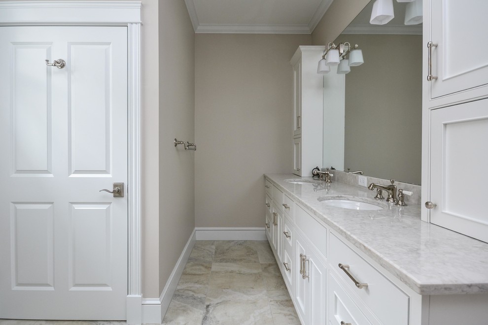 This is an example of a transitional bathroom in Portland Maine.
