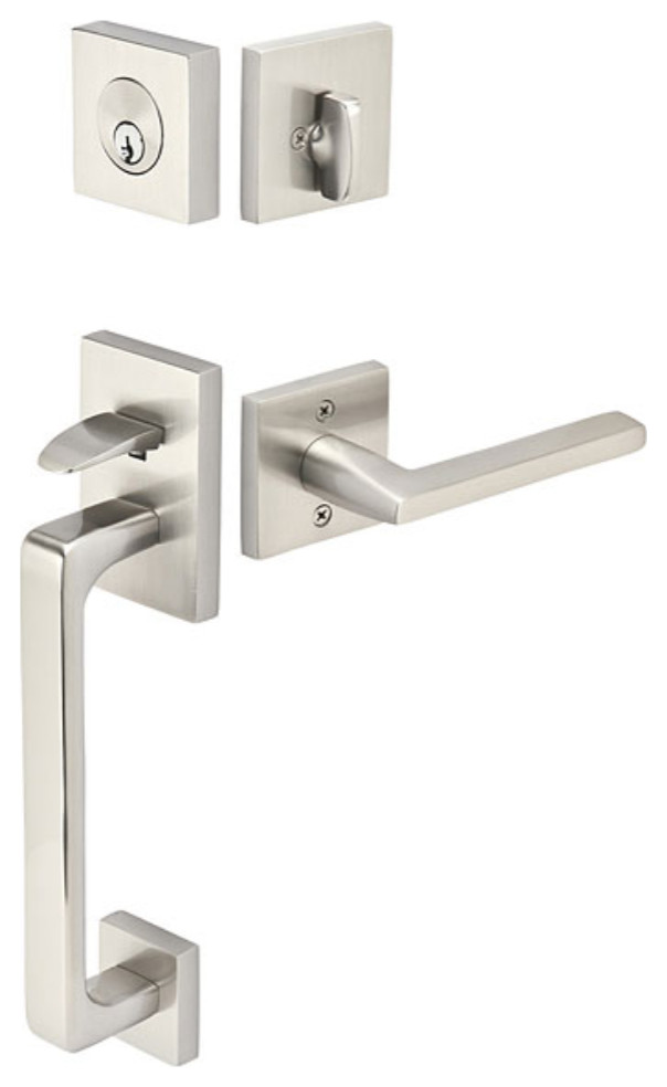 Emtek Baden Keyed Entry Modern Handleset, Helios Levers, Satin Nickel
