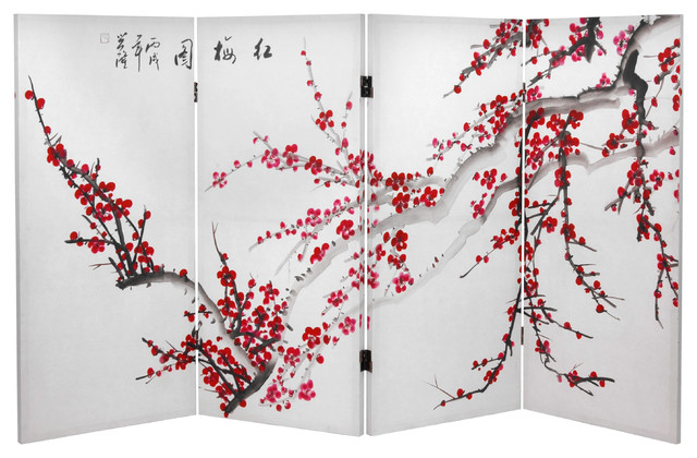 3' Tall Double Sided Plum Blossom Canvas Room Divider
