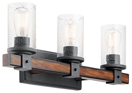 3 Light Barrington Distressed Black And Wood Bathroom Vanity