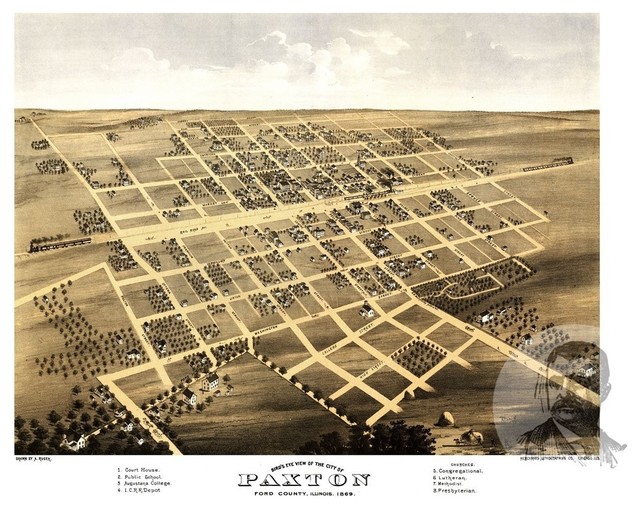 Old Map of Paxton Illinois 1869, Vintage Map Art Print, 18"x24
