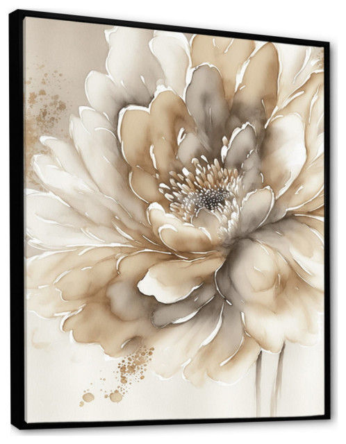Single Beige Flower IV Framed Canvas, 16x32, Black