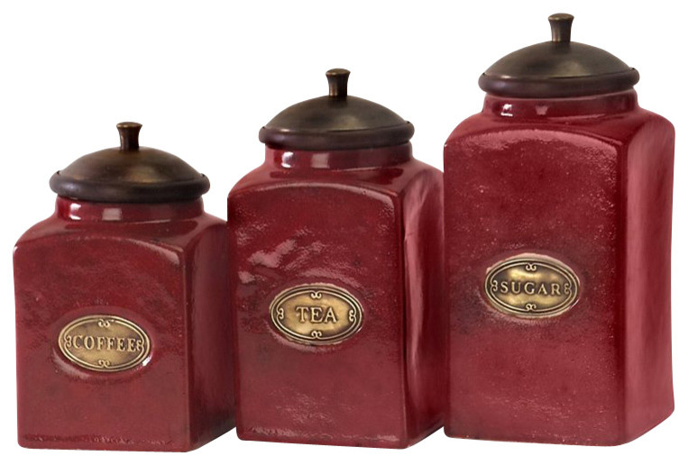 Red Ceramic Canisters - Set of 3