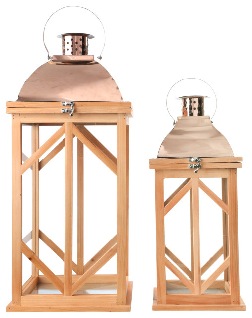 Urban Trends Wood Cylinder Lantern with Handle Brown