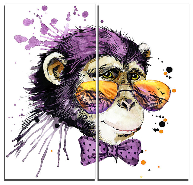 "Cool Monkey" Animal Canvas Artwork, 40"x40" 2 Pieces Modern Prints