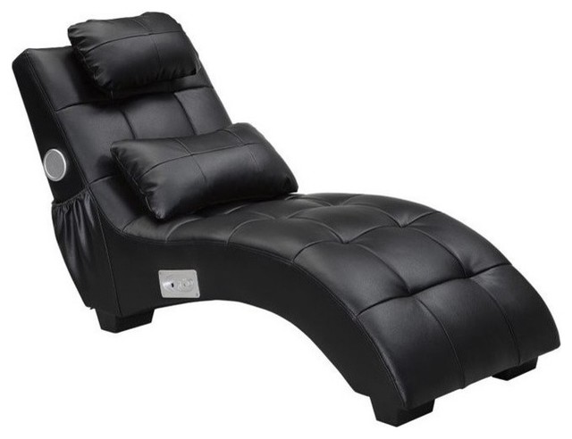 Coaster Upholstered Chaise Lounge With Pillow And Bluetooth Black Coaster Upholstered Chaise Lounge With Pillow And Bluetooth Black