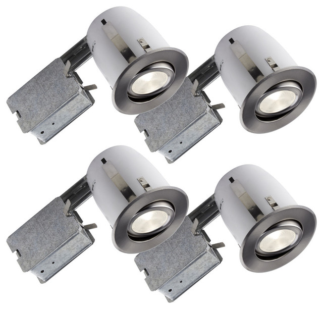 4" Brushed Chrome Recessed LED Lighting Kits, PAR20 Bulb Included, 4