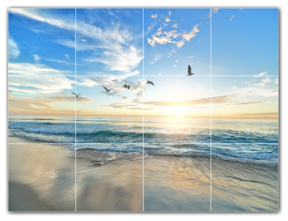 Beach Ceramic Tile Wall Mural HZ500060, 24" Wide x 18" High Beach