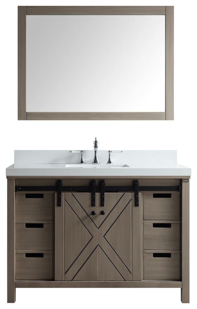 48 Inch Ash Gray Bathroom Vanity with Barndoor, Choice of Top