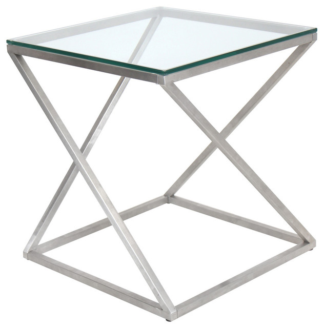 LumiSource 4Z End Table, Stainless Steel With Clear Glass