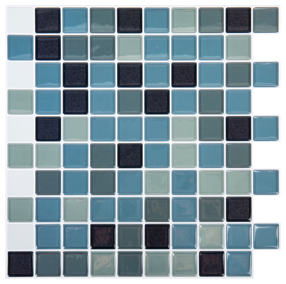 Square Peel & Stick Wall Tiles, 10x10", Teal, 6 Pieces - Contemporary