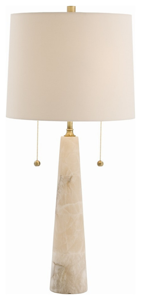 Sidney Table Lamp 2-Light Snow Marble  Brass Putty Microfiber Shade 33.5"H