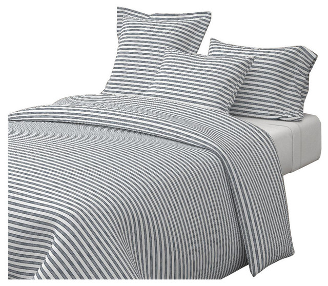 Salted Watercolor Stripes Cotton Duvet Cover, Full/Queen Contemporary