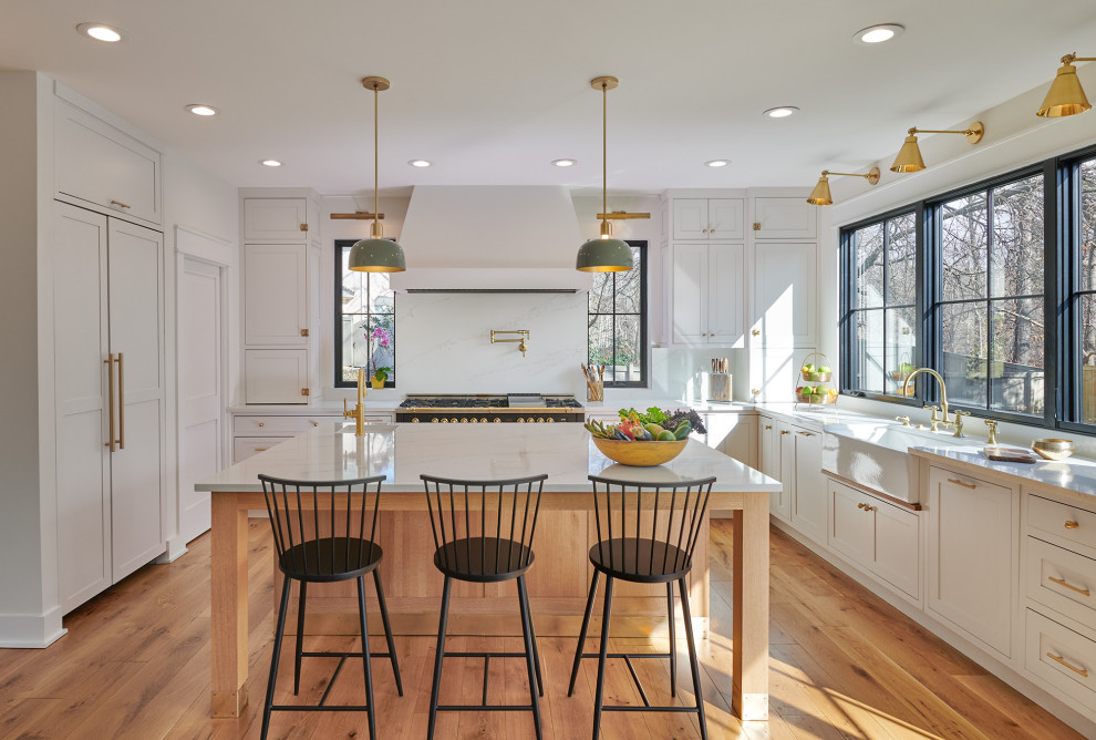 White Oak Island with Brass Accents - Transitional - Kitchen - DC Metro ...