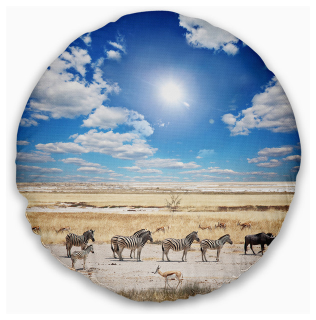 Designart CU12242-18-18 Wandering Zebras Under Bright Sky Landscape Printed Cushion Cover for Living Room Sofa Throw Pillow 18 x 18