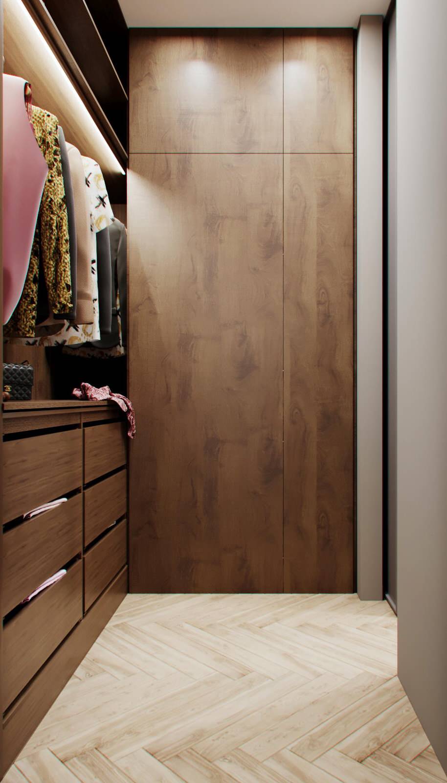 Cовременная квартира, дизайн интерьера в светло-темных тонах в ЖК "Георг Ландрин