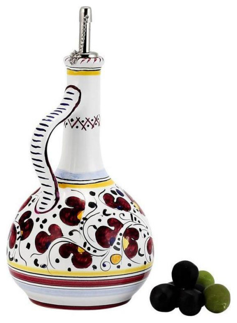 Olive Oil Bottle Deruta Majolica Orvieto Rooster Red Ceramic
