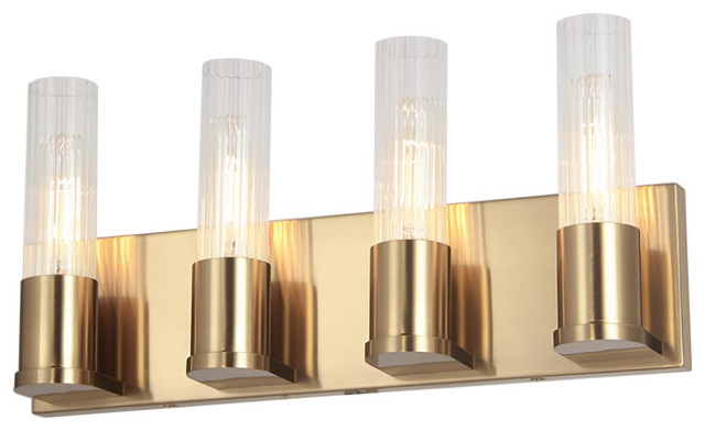 Tube 4 Light Bathroom Vanity Light, Aged Brass - Transitional ...