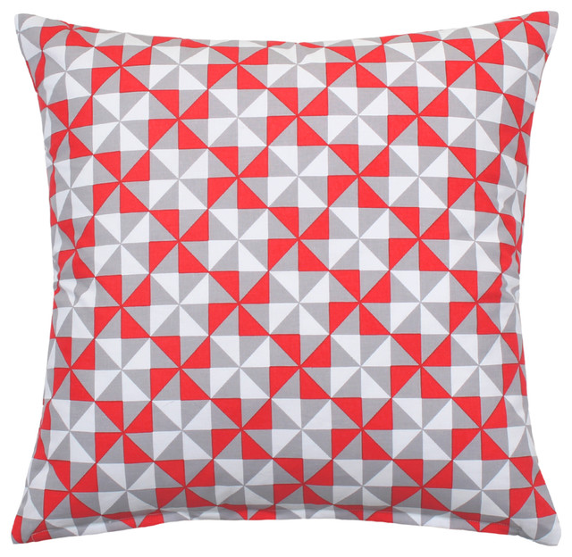 Checkered Red And Gray Throw Pillow Cover, 20"x20" Contemporary