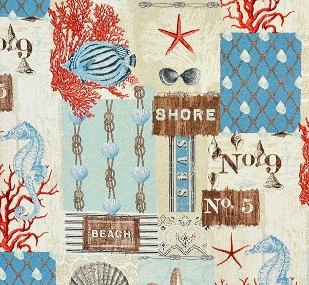 Beach Cottage Fabric Ocean Fish Seashell Seahorse Beach Style