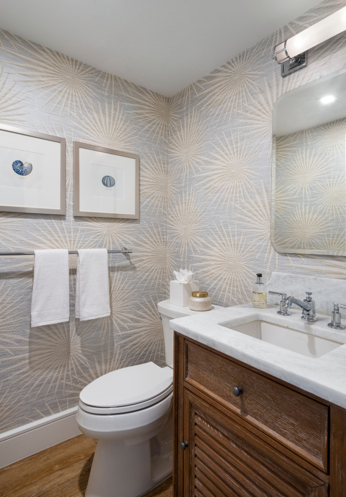 Transitional powder room in Other.