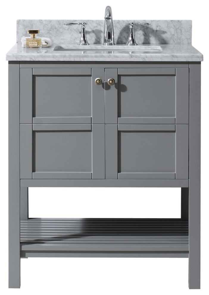 Winterfell 30" Single Bath Vanity in Gray with Marble Top and Square Sink