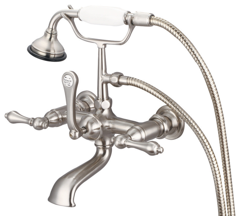 Vintage 7" Spread Wall Mount Tub Faucet & Handheld Shower, Lever handles