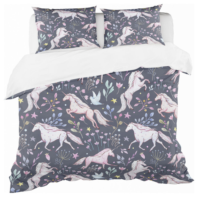 Watercolor Unicorn Pattern Modern Teen Duvet Cover Set Contemporary Kids Bedding Sets By Design Art Usa