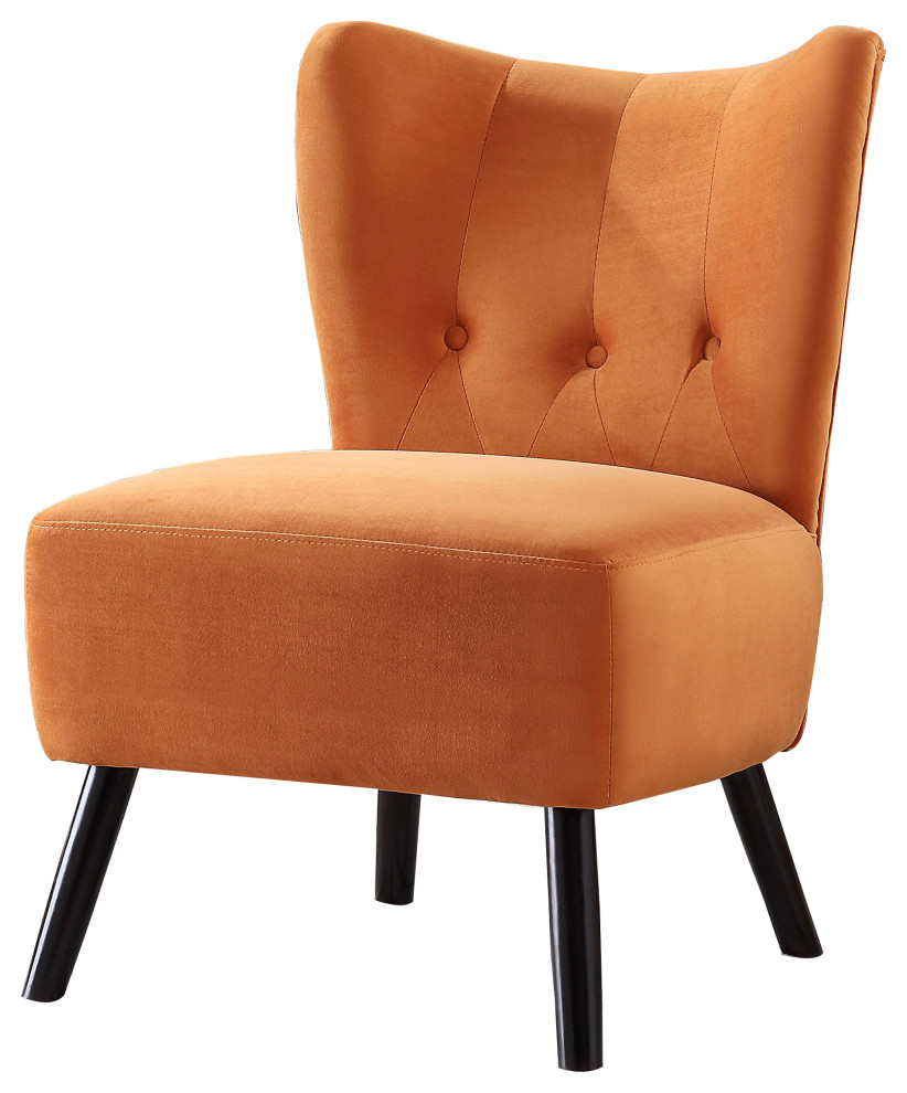 Benzara BM219780 Upholstered Armless Accent Chair, Flared Back & Button, Orange