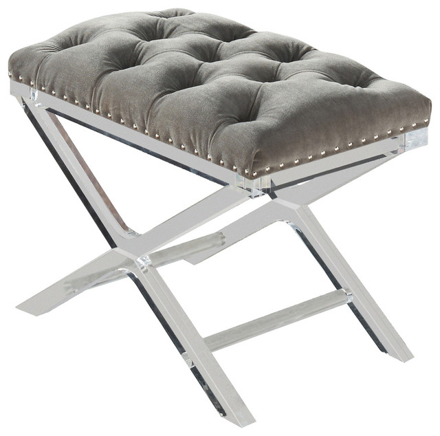 Owen On Tufted Upholstered Bench With Nailheads Contemporary Owen On Tufted Upholstered Bench With Nailheads Gray
