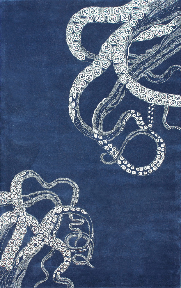Hand-Tufted Contemporary Octopus Tail Rug, Navy, 7'6"x9'6"