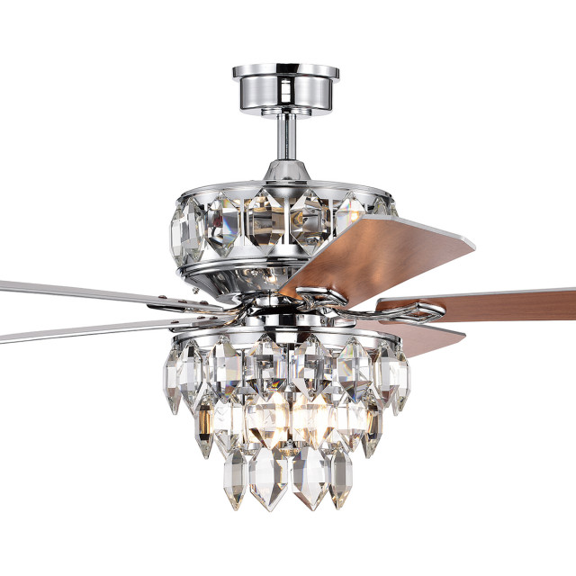 52, Indoor Chrome Reversible Ceiling Fan With Diamond Shaped Crystal