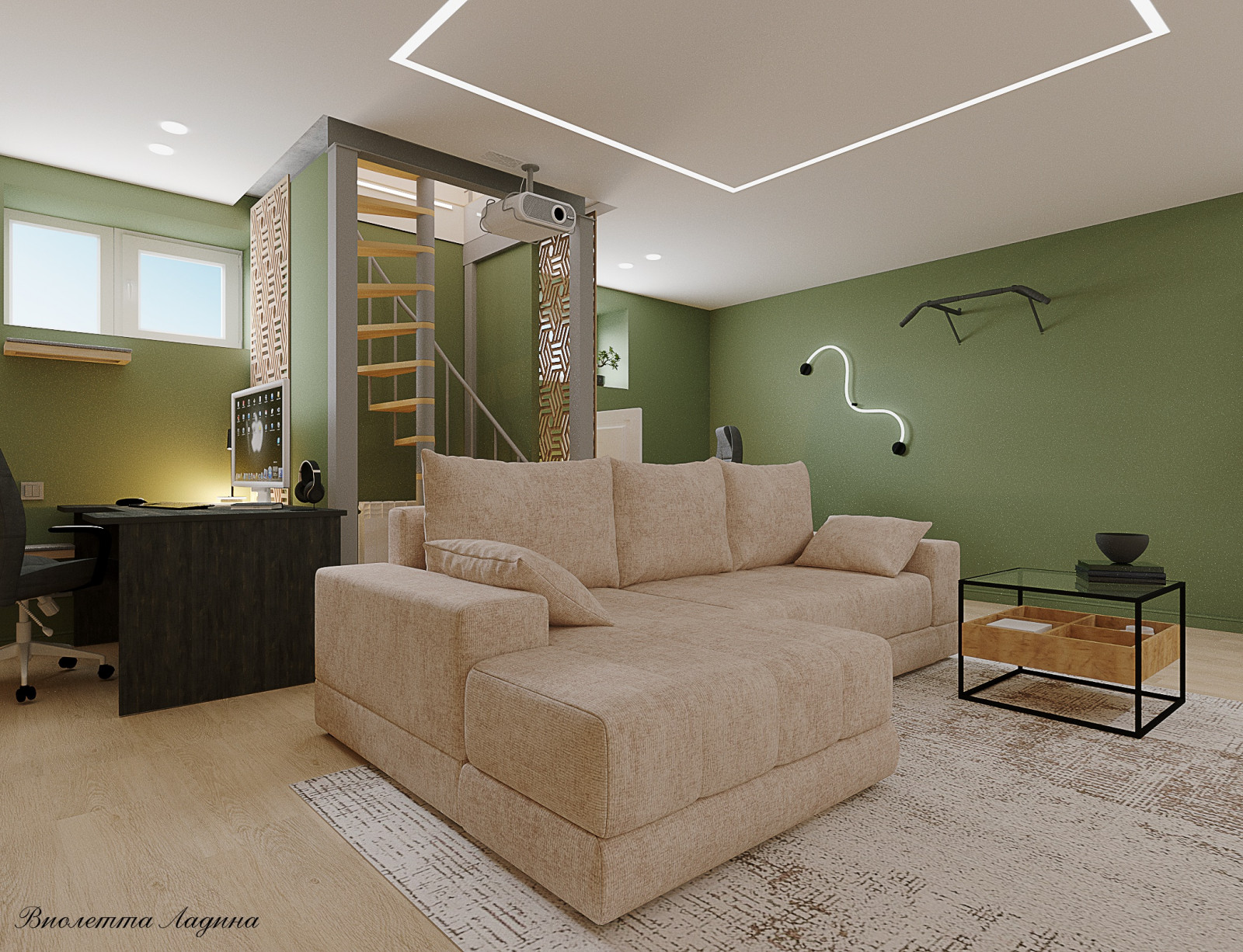 Гостиная в цокольном этаже.