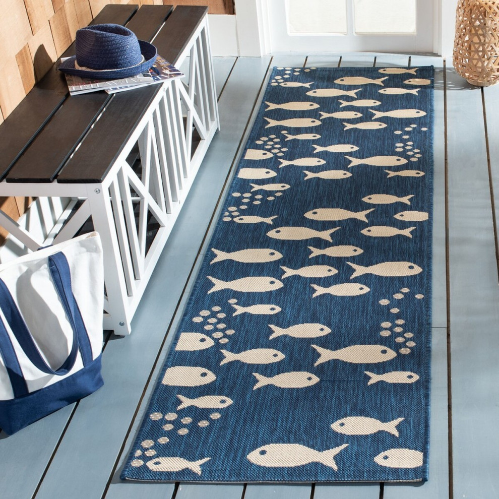 Safavieh Courtyard Cy6012-258 Coastal Rug, Navy and Beige, 2'3"x8'0" Runner