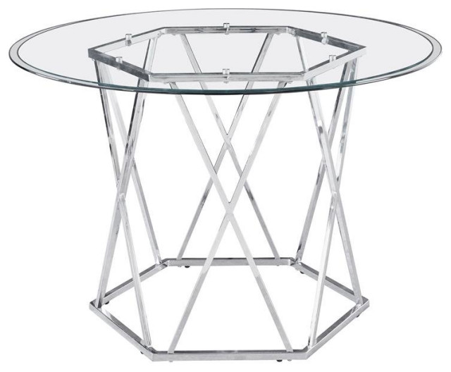 Steve Silver Escondido Chrome and Glass Top Dining Table Contemporary