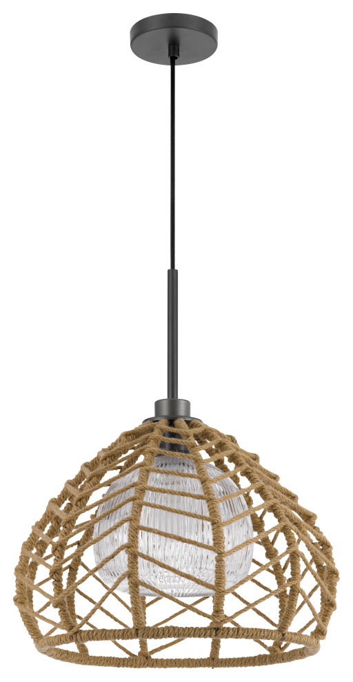 Dunn 60W metal pendant With burlap roped shade
