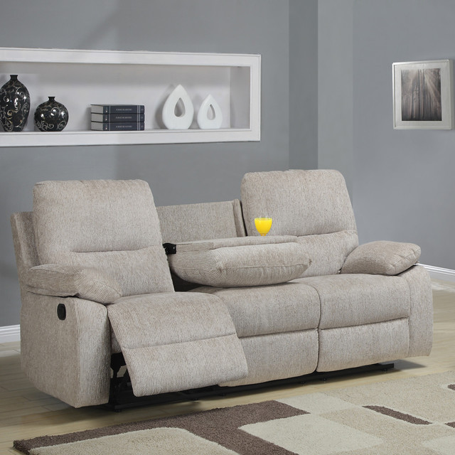 Corbridge Light Beige Chenille Double Recliner Sofa Contemporary Corbridge Light Beige Chenille Double Recliner Sofa