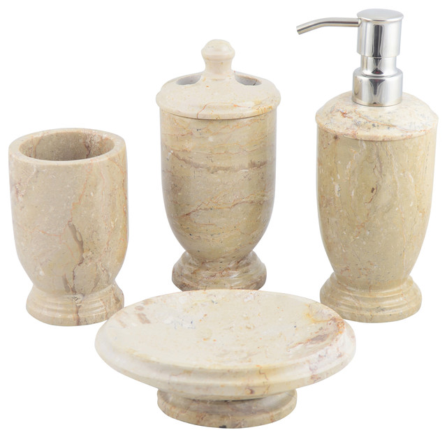 Sahara Beige Marble 4Piece Bathroom Accessory Set Traditional