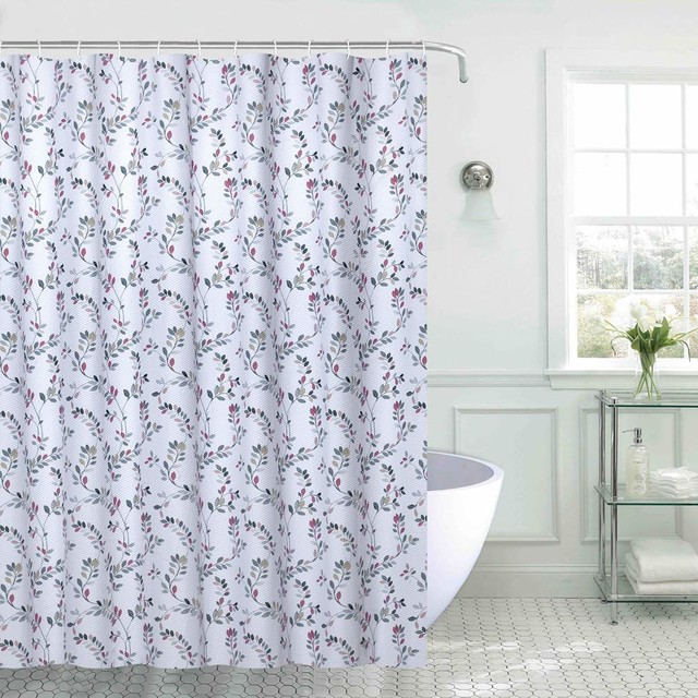 white fabric shower curtain