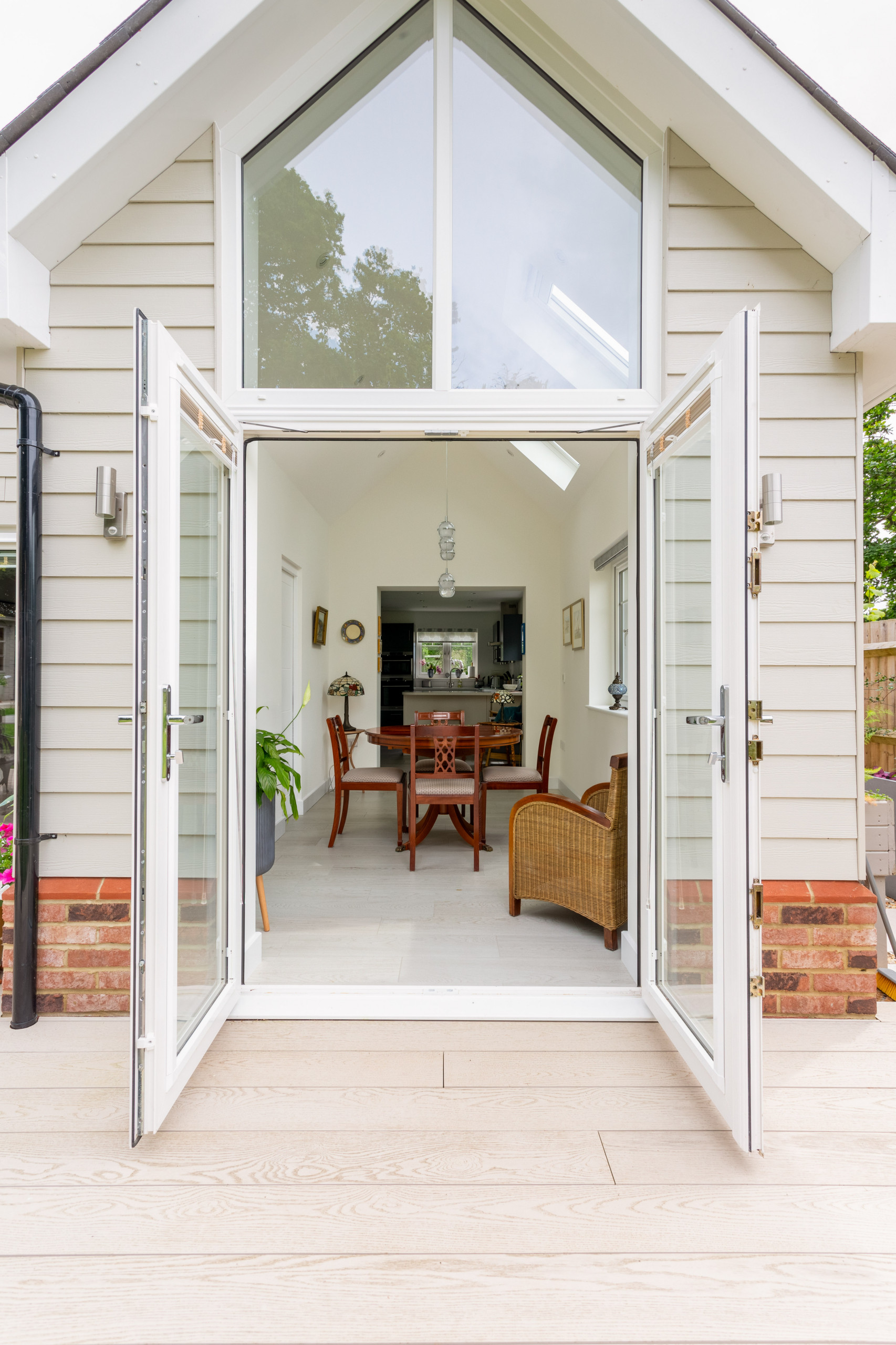 View of extension from garden including high-level window