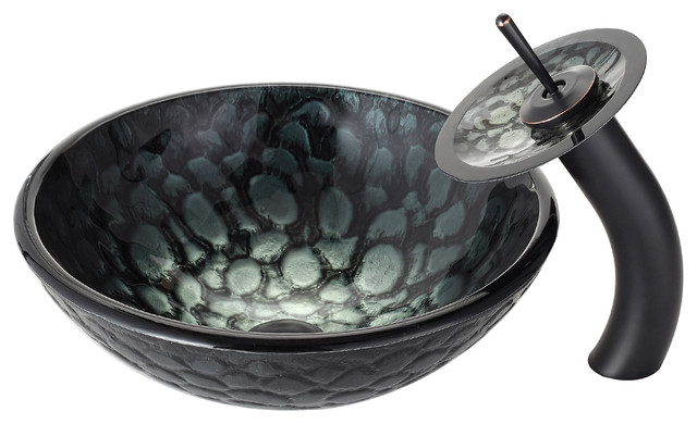 Kraus Kratos Glass Vessel Sink and Waterfall Faucet Oil Rubbed Bronze ...
