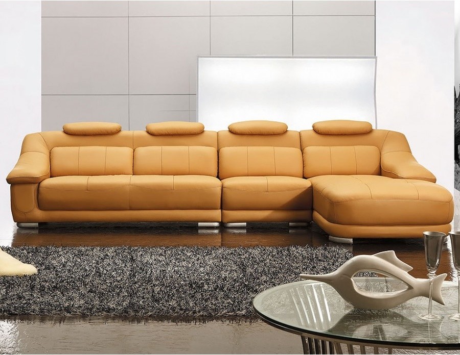 Modern Sectional Sofa in Light Copper Leather