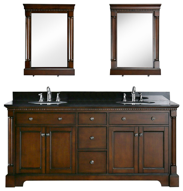 72" Vanity Bathroom Black Faux Granite Top White Ceramic Double Sinks 2