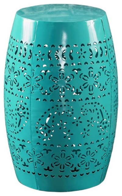 Noble House Apollos Lace Cut Iron Accent Table in Teal