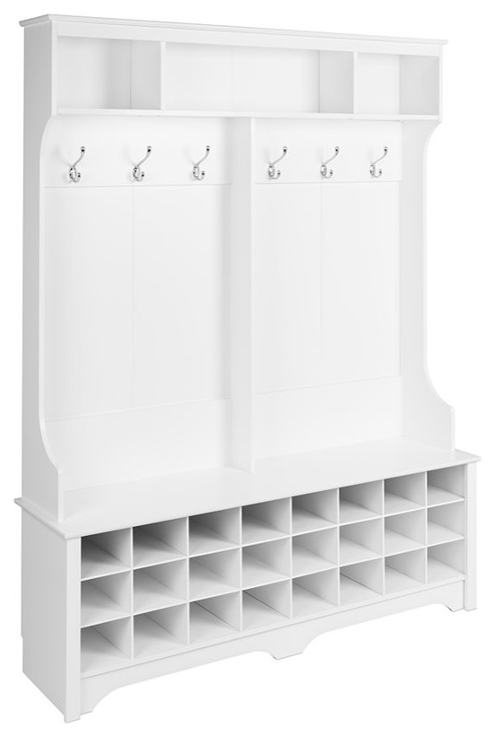 Pemberly Row Contemporary 24 Cubby 60" Hall Tree in White