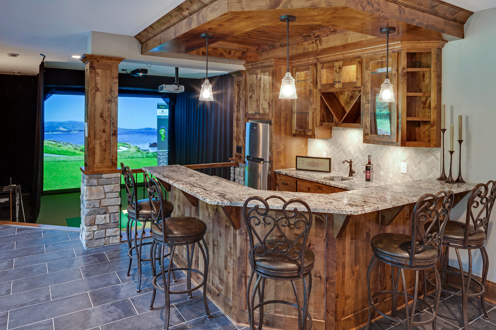 Inspiration for a rustic basement remodel in Minneapolis
